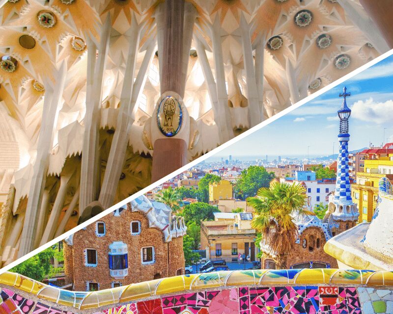 Barcelona: Sagrada Familia with Towers and Park Güell Tour - Parc Güell: the central square, the snaking bench, and columns like trees